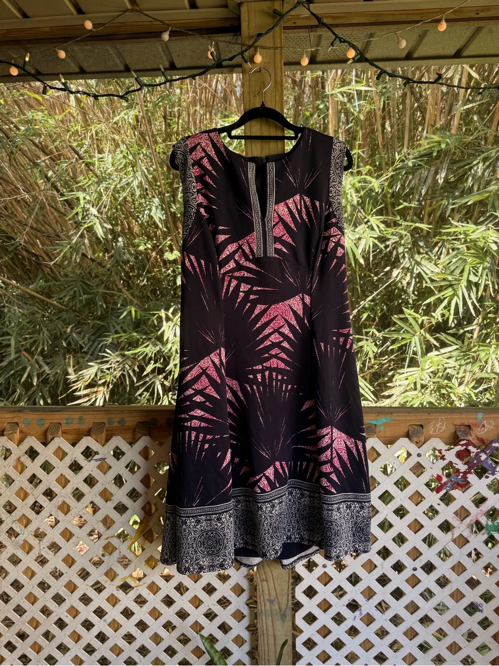 Maggy London Black Midi Dress with Pink Palm Print